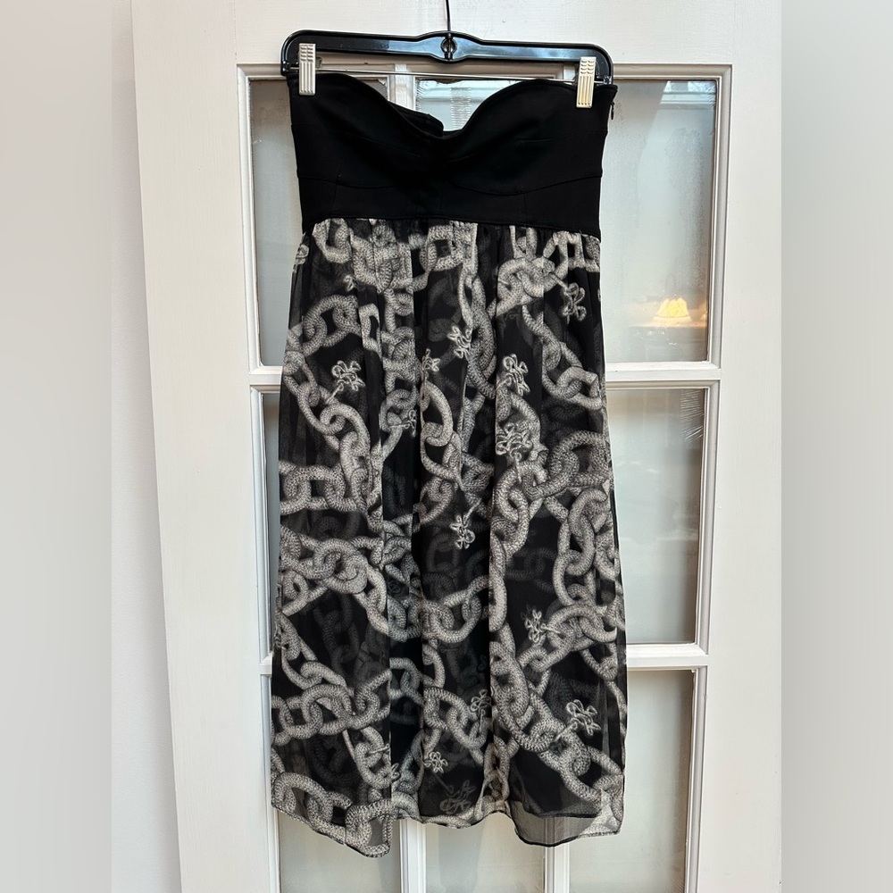 Vintage Diane Von Furstenberg DVF Silk Asti Chain Link Strapless Dress Size 6